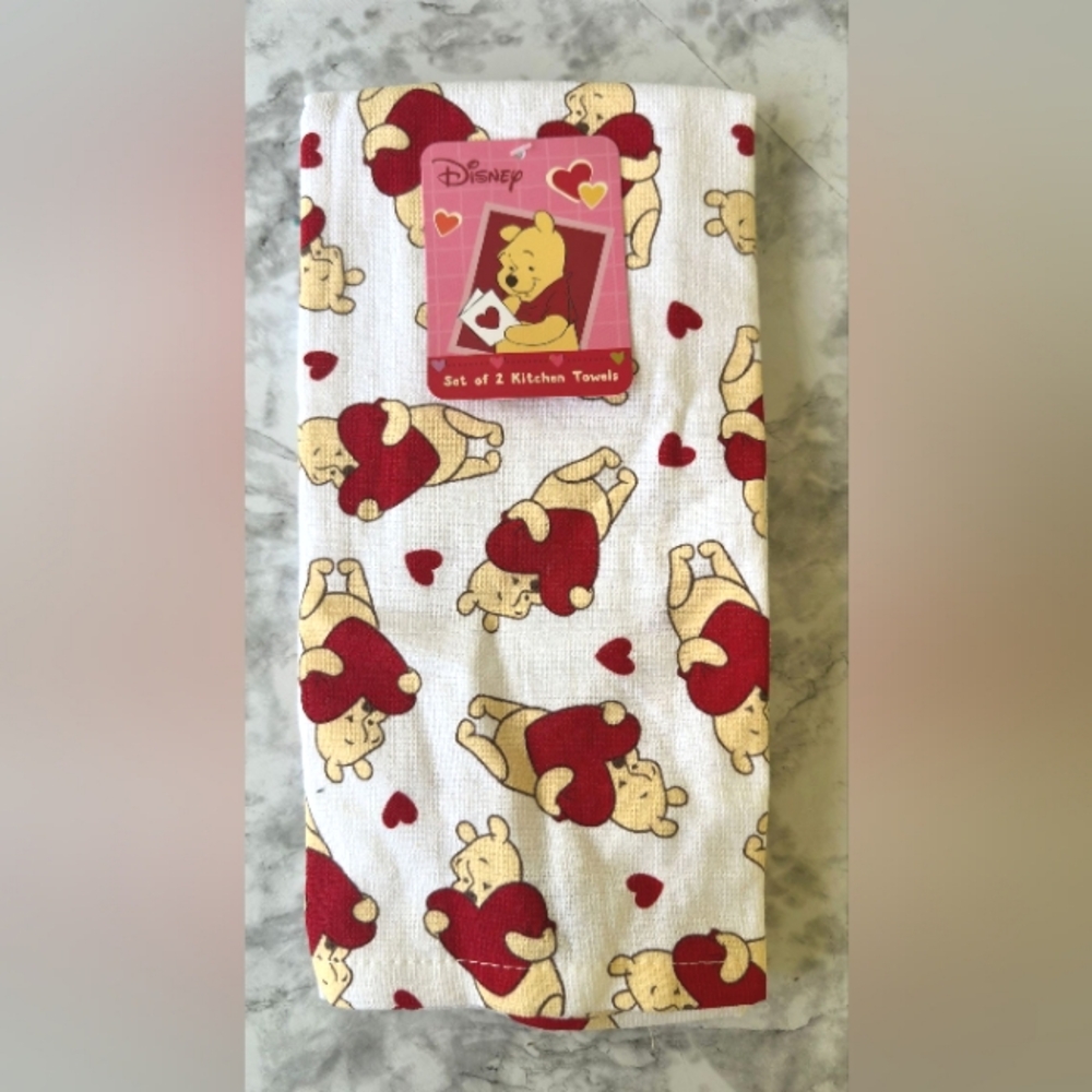 Disney Winnie The Pooh Valentines Hearts Kitchen Towels 2 Pack